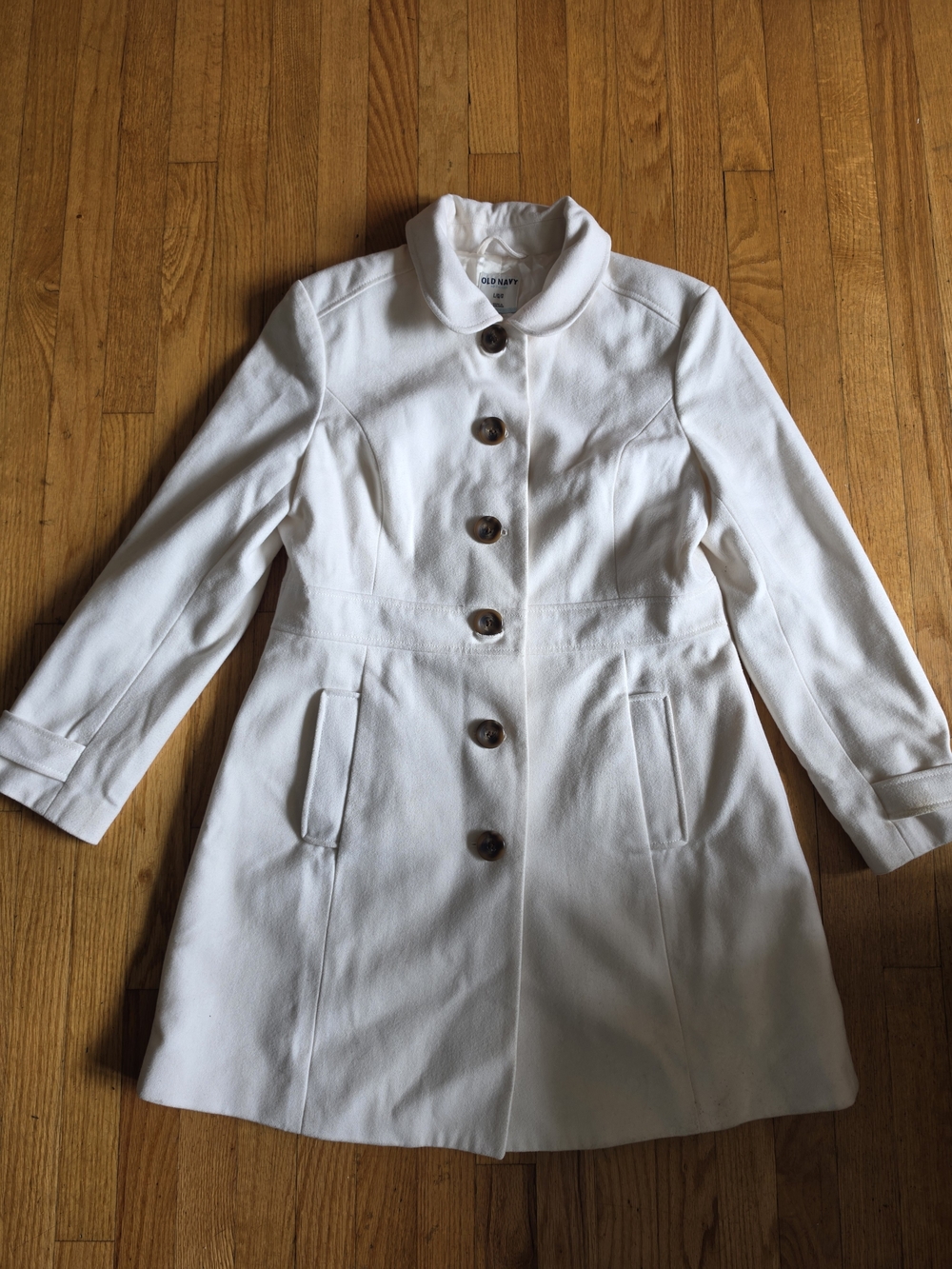 Old Navy Wool Blend Long Pea Coat Ivory Off Whiye Sz L